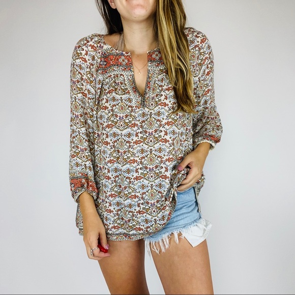 Joie pattern balloon sleeve peasant top - Picture 2 of 6